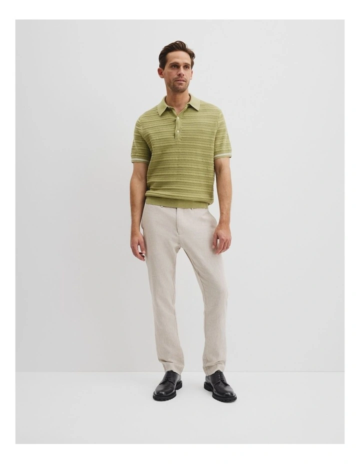 Australian Cotton Short Sleeve Textured Knit Polo in Cactus image 3