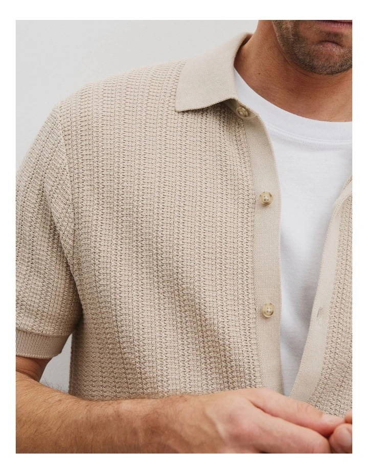 Australian Cotton Short Sleeve Textured Knit Shirt in Pebble image 2
