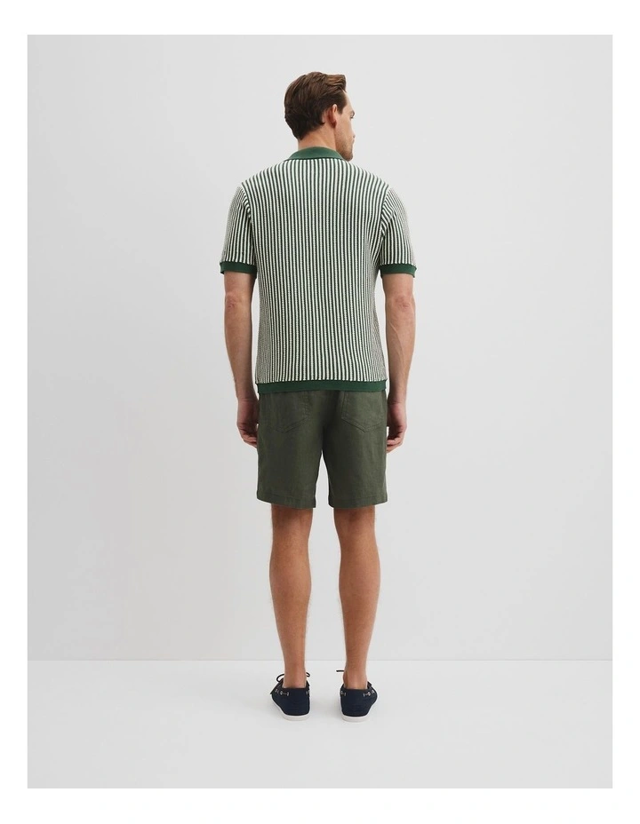 Australian Cotton Blend Short Sleeve Border Stripe Knit Shirt in Field Green image 4