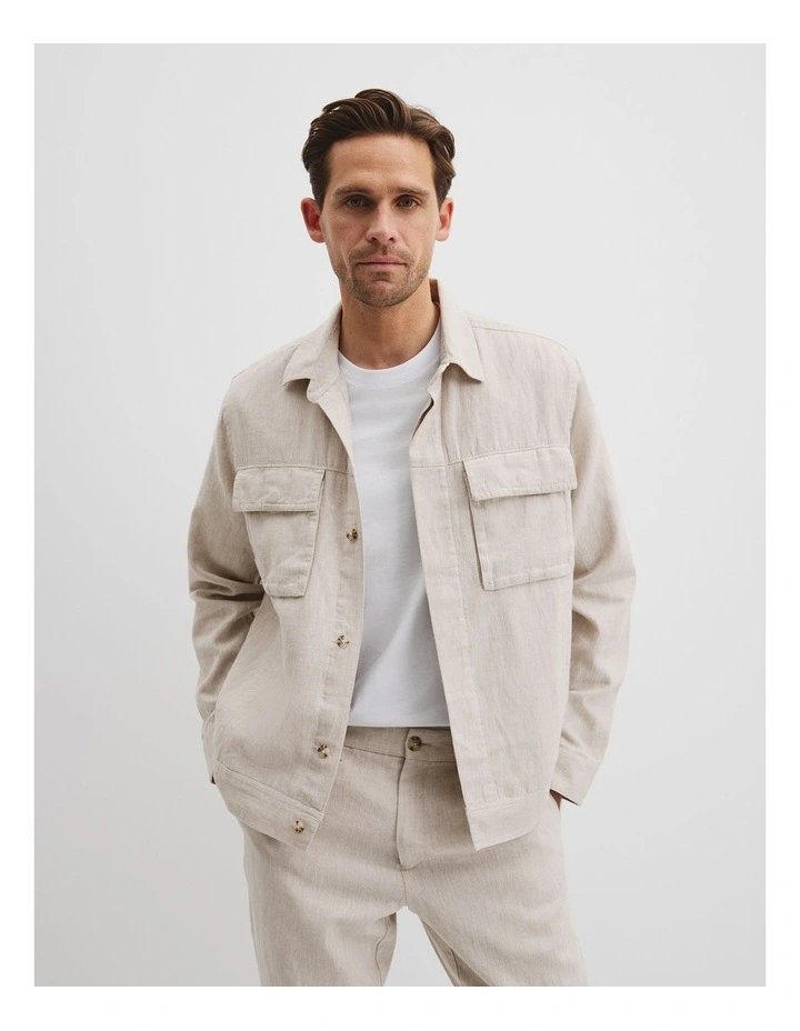 Linen Cotton Overshirt in Oat image 1
