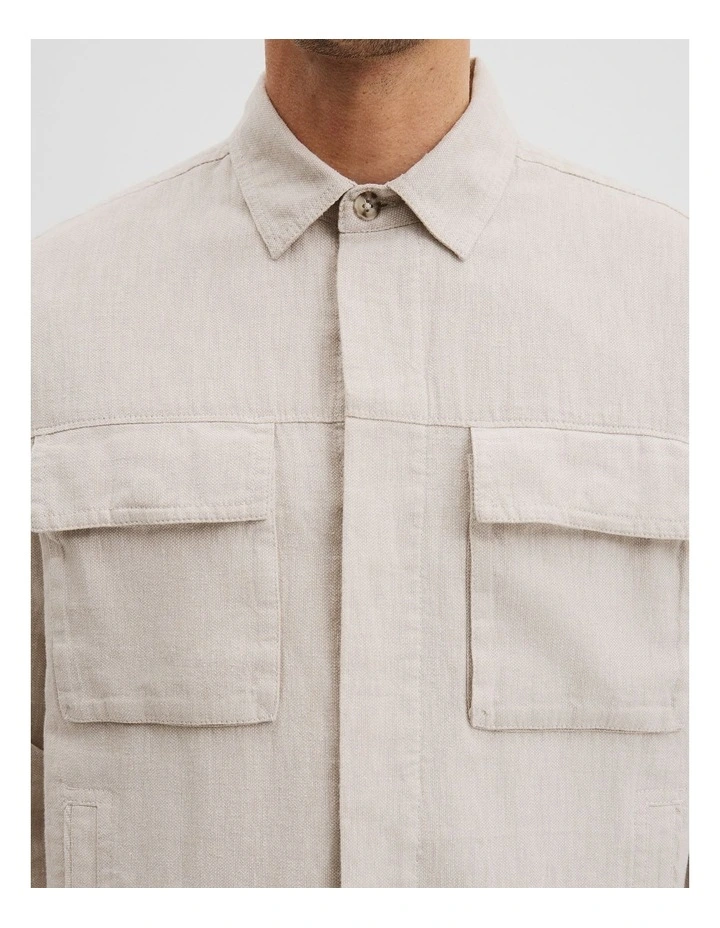 Linen Cotton Overshirt in Oat image 3