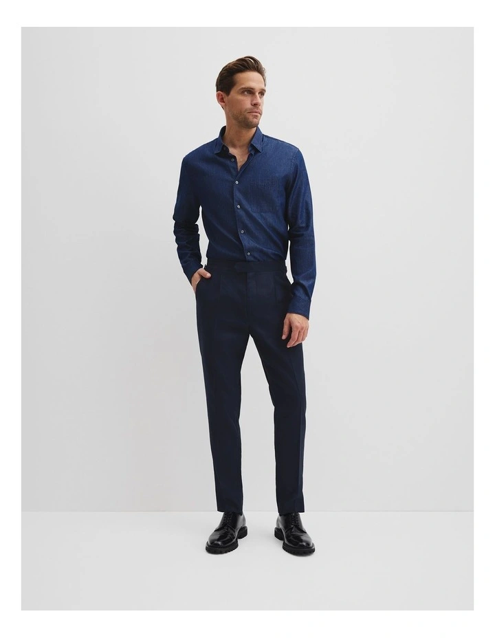 Relaxed Fit Cotton Linen Pant in Navy image 1