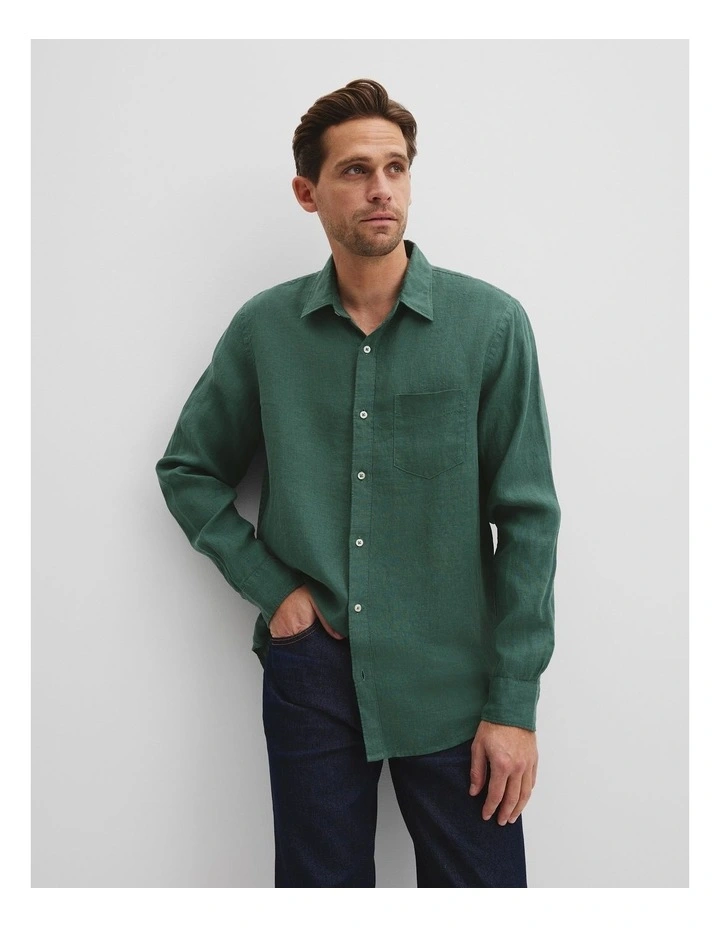Regular Fit Organically Grown Linen Shirt in Cypress image 1