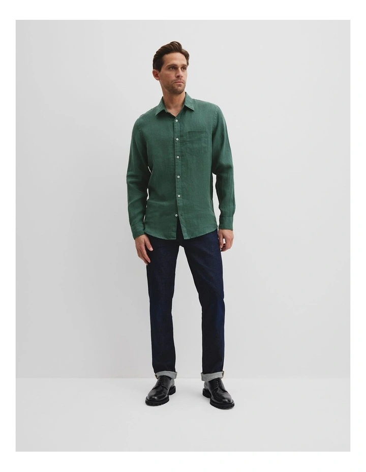 Regular Fit Organically Grown Linen Shirt in Cypress image 3