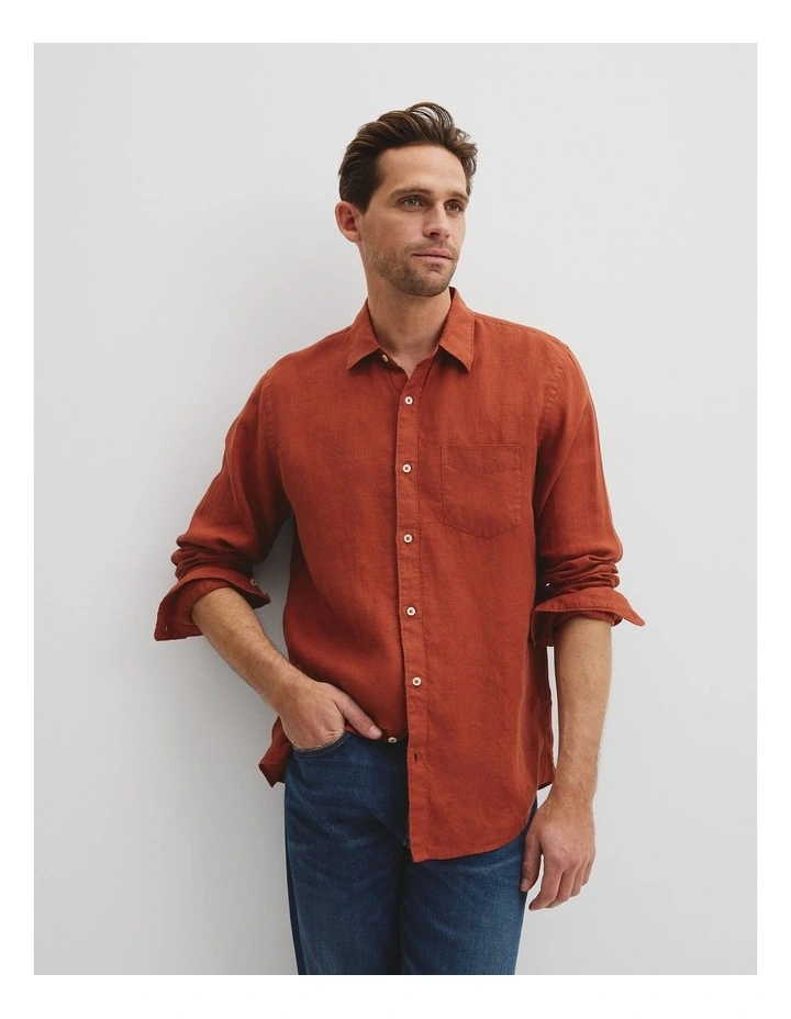 Regular Fit Organically Grown Linen Shirt in Spice image 1