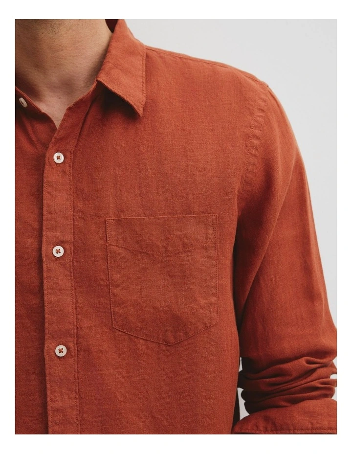 Regular Fit Organically Grown Linen Shirt in Spice image 2