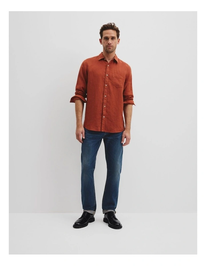 Regular Fit Organically Grown Linen Shirt in Spice image 3