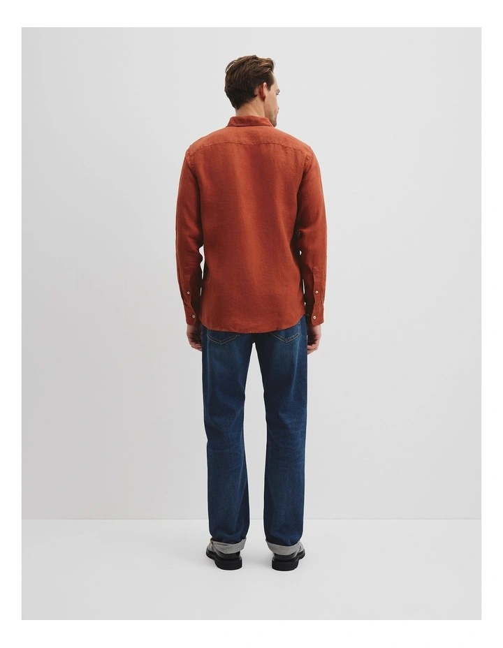 Regular Fit Organically Grown Linen Shirt in Spice image 4