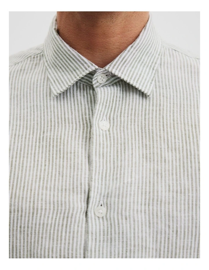 Regular Fit Organically Grown Linen Stripe Shirt in Eucalyptus image 2
