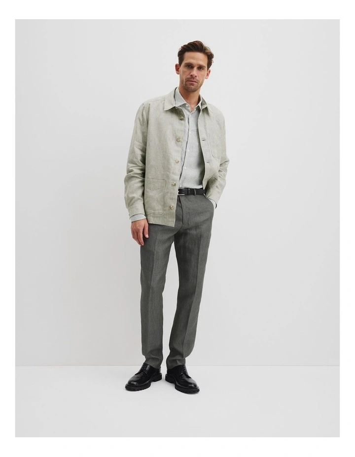 Regular Fit Organically Grown Linen Stripe Shirt in Eucalyptus image 3