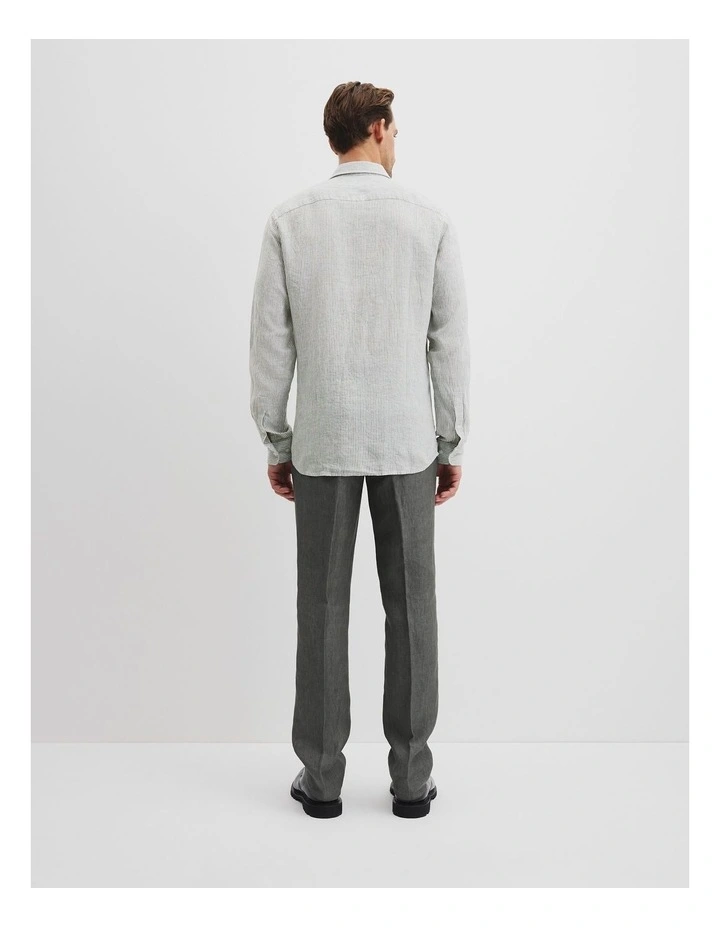 Regular Fit Organically Grown Linen Stripe Shirt in Eucalyptus image 4