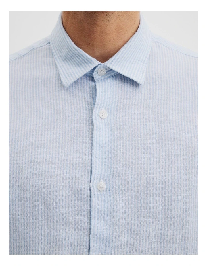 Regular Fit Organically Grown Linen Stripe Shirt in Light Blue image 2