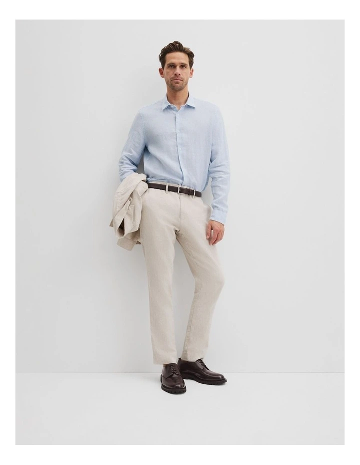 Regular Fit Organically Grown Linen Stripe Shirt in Light Blue image 3