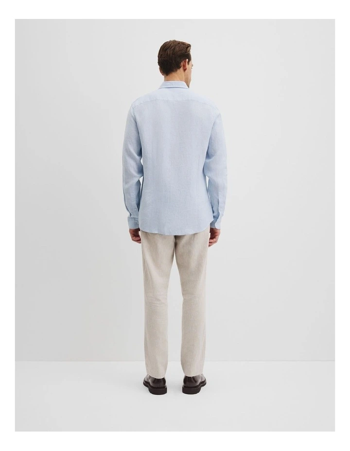 Regular Fit Organically Grown Linen Stripe Shirt in Light Blue image 4