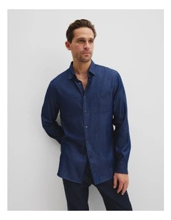 Slim Fit Cotton Tencel Chambray Shirt in Indigo