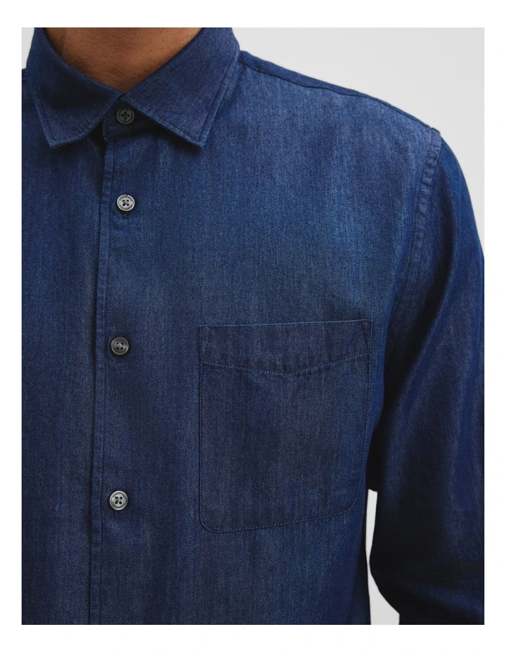 Slim Fit Cotton Tencel Chambray Shirt in Indigo image 2