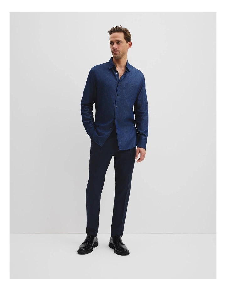 Slim Fit Cotton Tencel Chambray Shirt in Indigo image 3