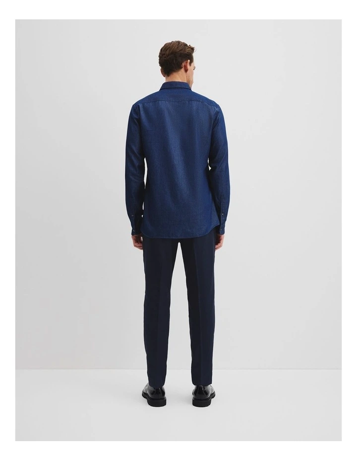 Slim Fit Cotton Tencel Chambray Shirt in Indigo image 4