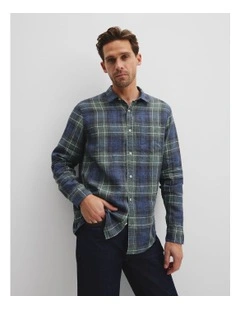Regular Fit Organically Grown Linen Checked Shirt in Green Multi