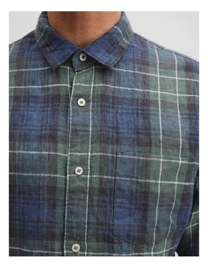 Regular Fit Organically Grown Linen Checked Shirt in Green Multi image 2