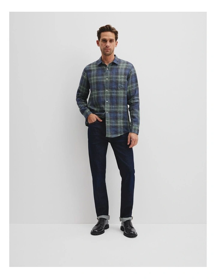 Regular Fit Organically Grown Linen Checked Shirt in Green Multi image 3