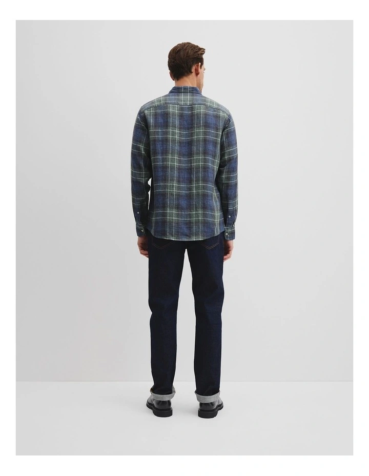 Regular Fit Organically Grown Linen Checked Shirt in Green Multi image 4