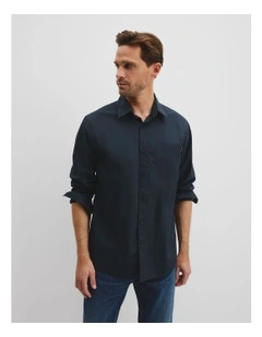 Australian Cotton Poplin Shirt in Navy