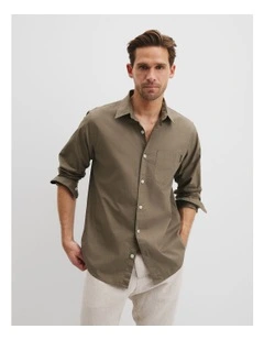 Australian Cotton Poplin Shirt in Mushroom