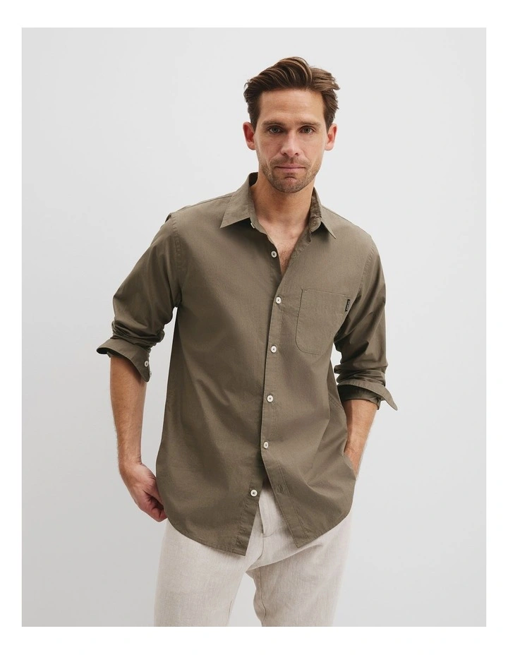 Australian Cotton Poplin Shirt in Mushroom image 1