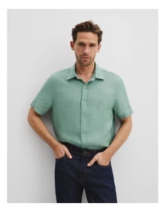 Regular Fit Organically Grown Delave Linen Short Sleeve Shirt in Aloe