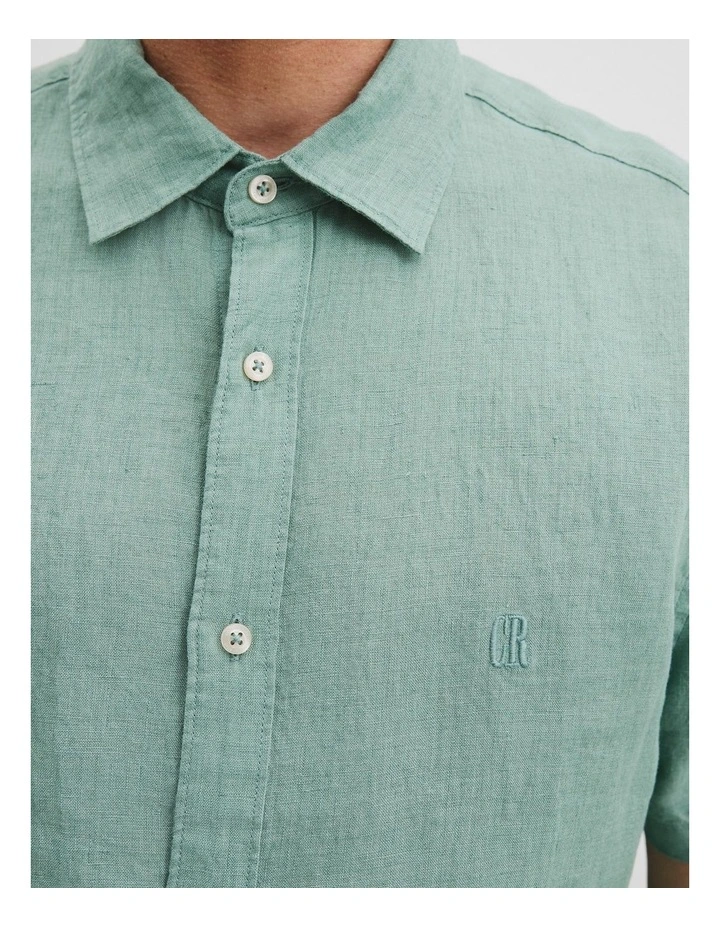 Regular Fit Organically Grown Delave Linen Short Sleeve Shirt in Aloe image 2