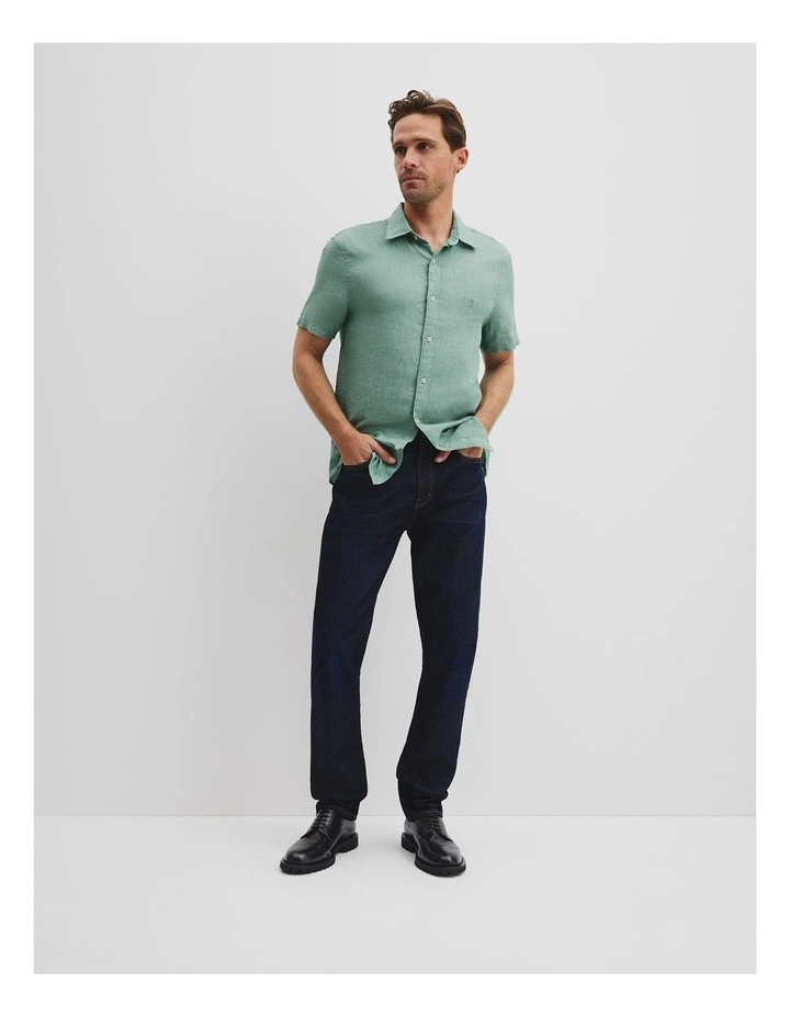 Regular Fit Organically Grown Delave Linen Short Sleeve Shirt in Aloe image 3