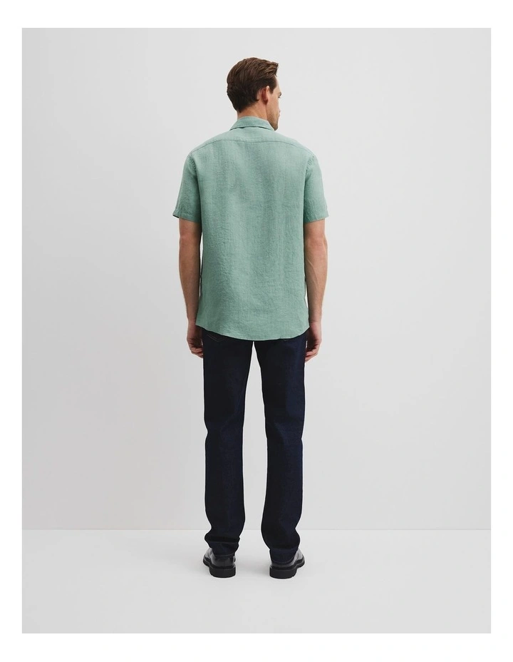 Regular Fit Organically Grown Delave Linen Short Sleeve Shirt in Aloe image 4