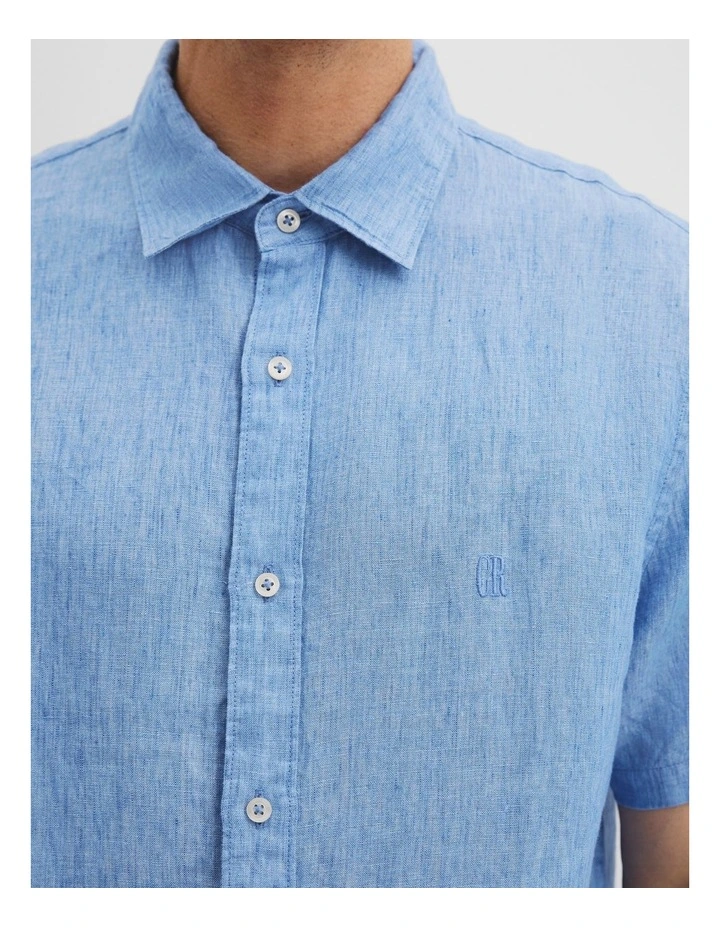 Regular Fit Organically Grown Delave Linen Short Sleeve Shirt in Sea Salt Blue image 2