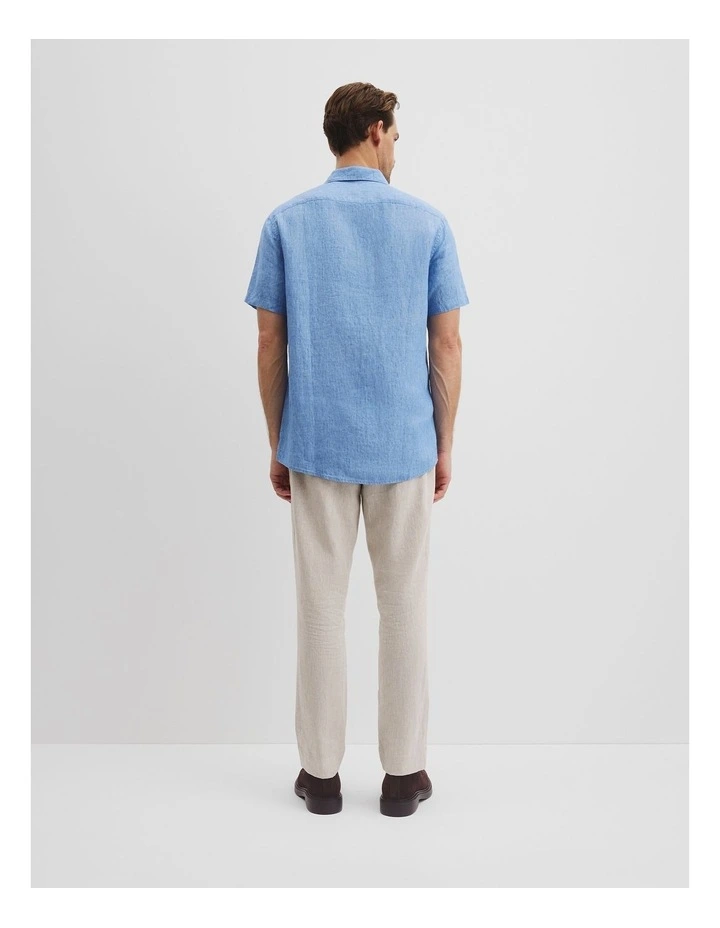 Regular Fit Organically Grown Delave Linen Short Sleeve Shirt in Sea Salt Blue image 4
