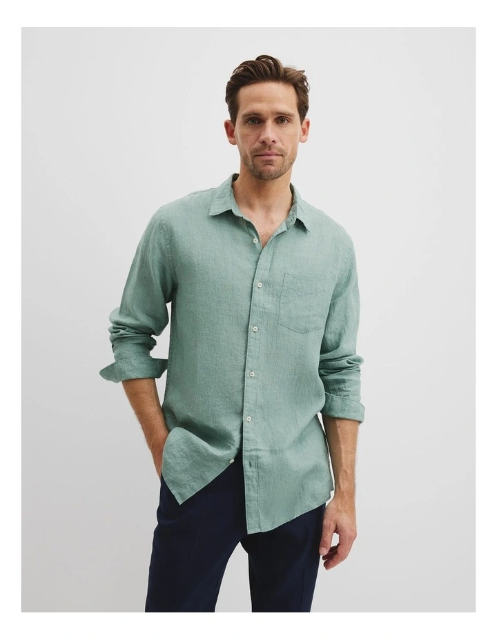 Regular Fit Organically Grown Delave Linen Shirt in Aloe image 1
