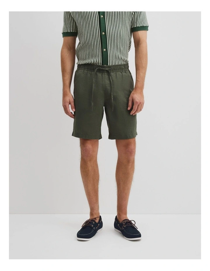 Organically Grown Linen Drawcord Short in Thyme image 2
