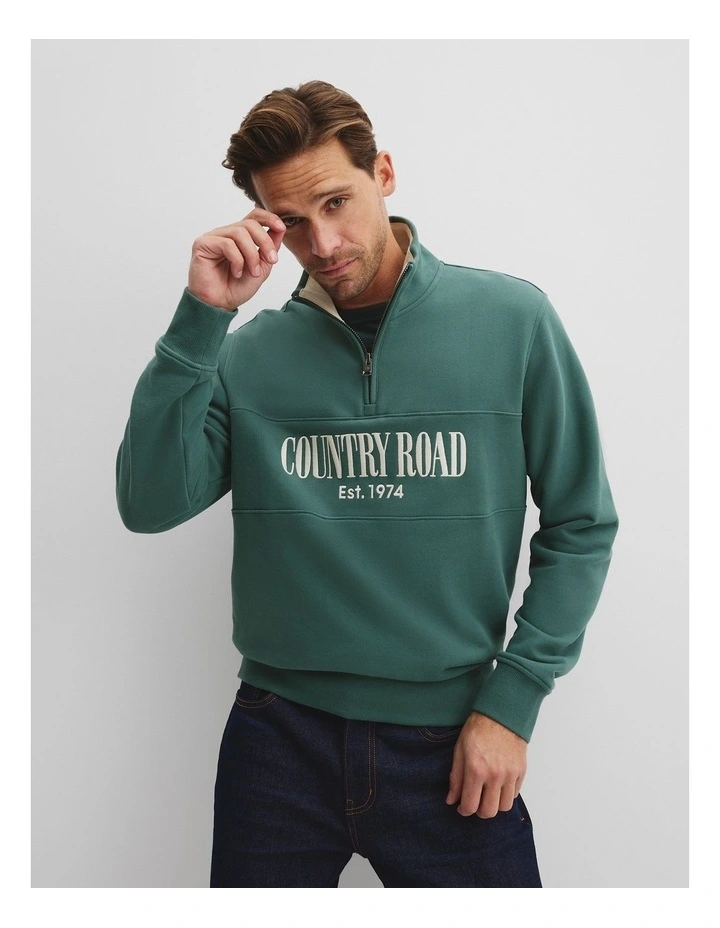 Verified Australian Cotton Half Zip Heritage Sweat in Cypress image 1