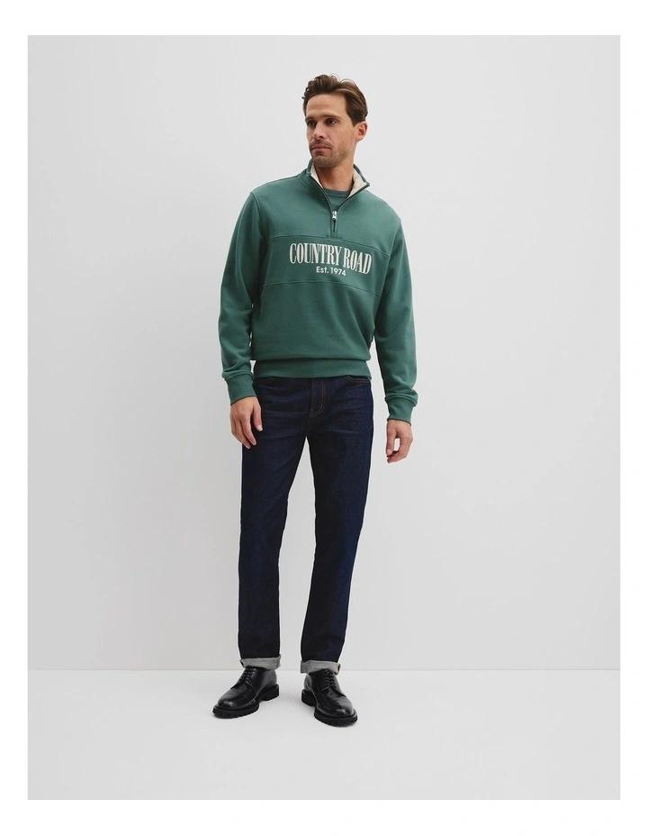 Verified Australian Cotton Half Zip Heritage Sweat in Cypress image 3