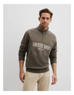 Verified Australian Cotton Half Zip Heritage Sweat in Mushroom