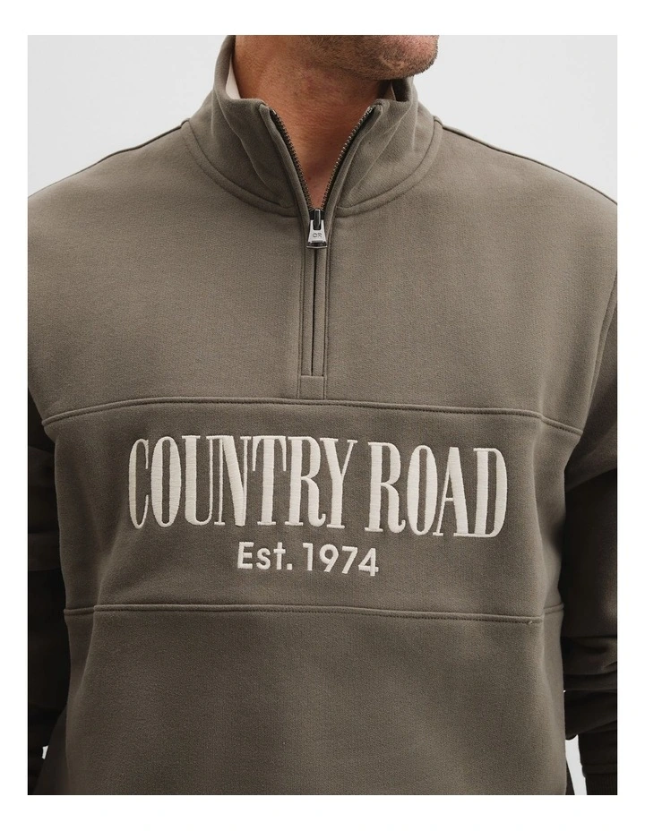 Verified Australian Cotton Half Zip Heritage Sweat in Mushroom image 2