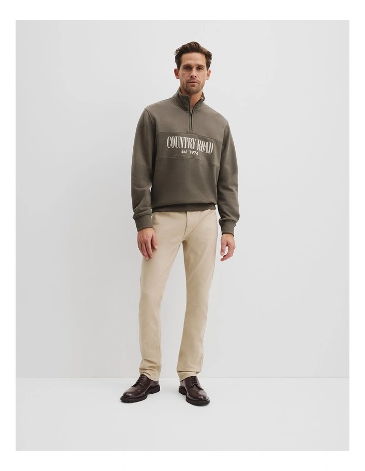 Verified Australian Cotton Half Zip Heritage Sweat in Mushroom image 3