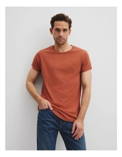 Australian Cotton Longline Garment Dye T-shirt in Spice