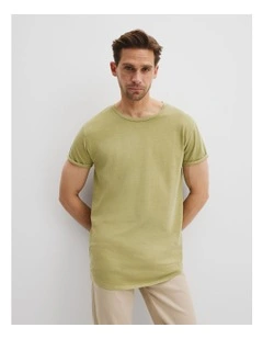 Australian Cotton Longline Garment Dye T-shirt in Cactus
