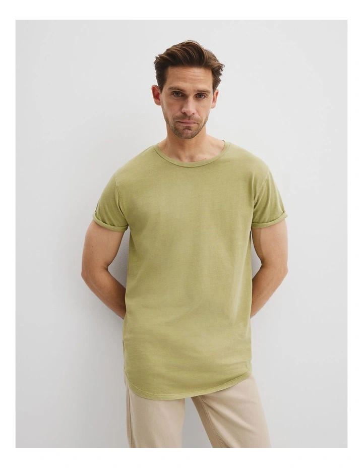 Australian Cotton Longline Garment Dye T-shirt in Cactus image 1