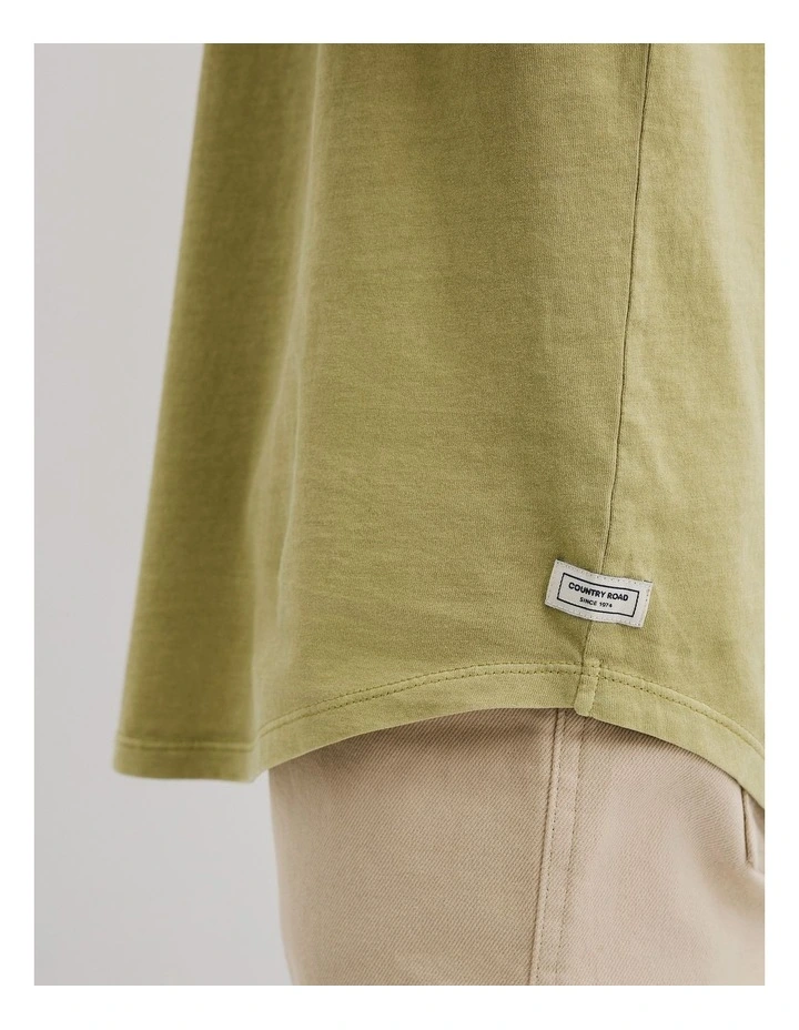 Australian Cotton Longline Garment Dye T-shirt in Cactus image 2