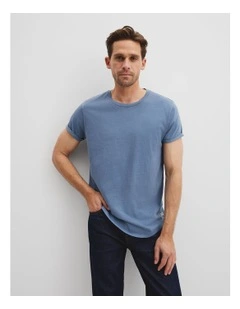Australian Cotton Longline Garment Dye T-shirt in Sea Salt Blue