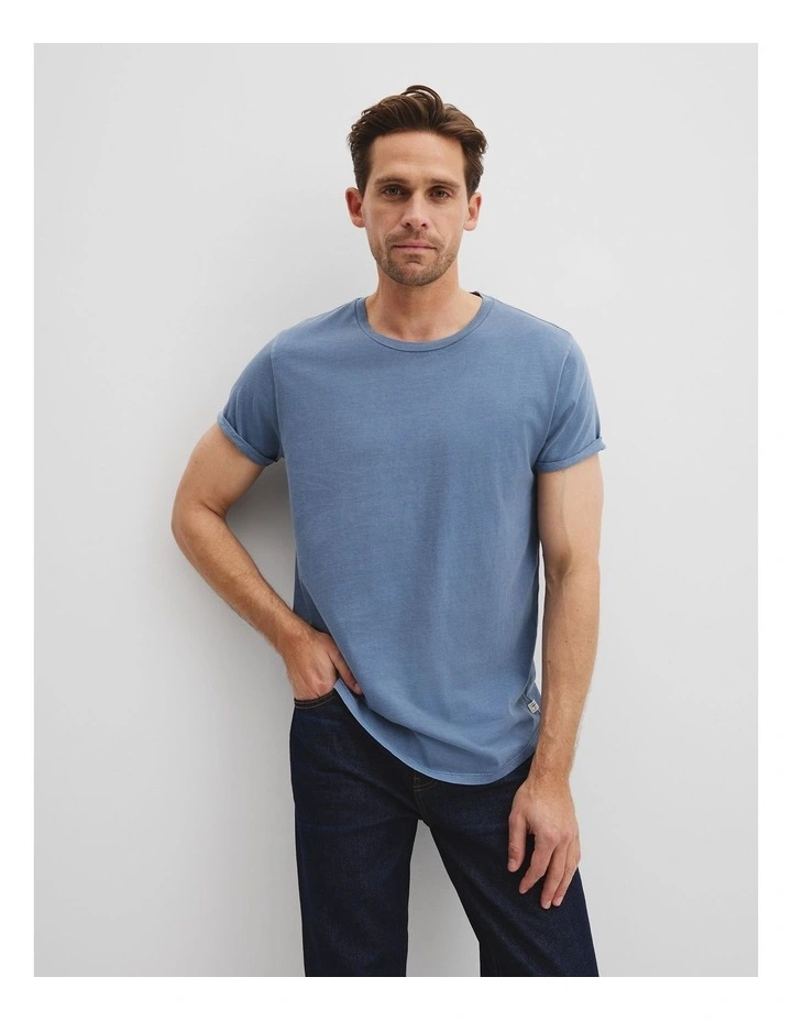 Australian Cotton Longline Garment Dye T-shirt in Sea Salt Blue image 1