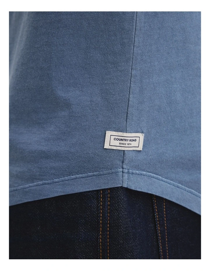 Australian Cotton Longline Garment Dye T-shirt in Sea Salt Blue image 2