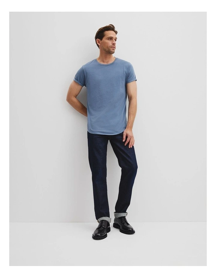 Australian Cotton Longline Garment Dye T-shirt in Sea Salt Blue image 3